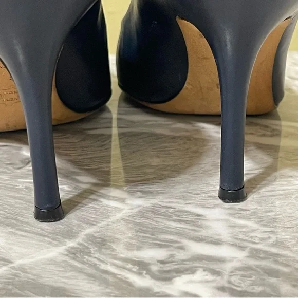 Tory Burch Penelope 85MM Cap Toe Pump Heels Size US 6 Ink Navy Perfect Black - Picture 12 of 15